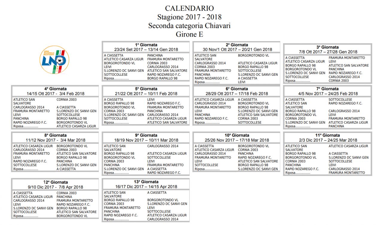 Calcio locale, ecco il calendario di seconda categoria