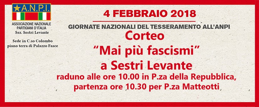 Sarà un corteo e non un presidio quello dell’Anpi a Sestri Levante