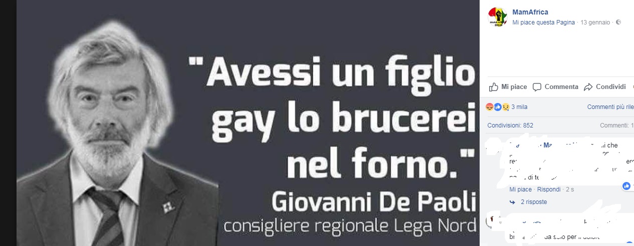 De Paoli protagonista di un «meme» sulla pagina di MamAfrica