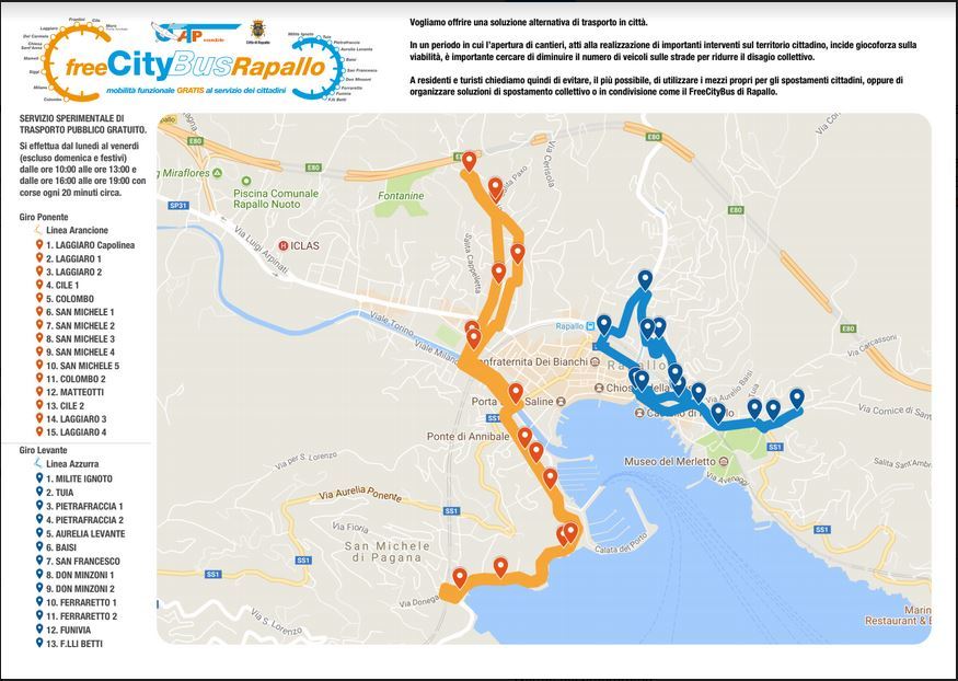 Bus gratuiti a Rapallo, cambiano gli orari