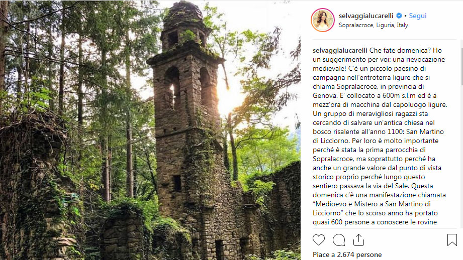Selvaggia Lucarelli lancia la conservazione della chiesa di Sopralacroce