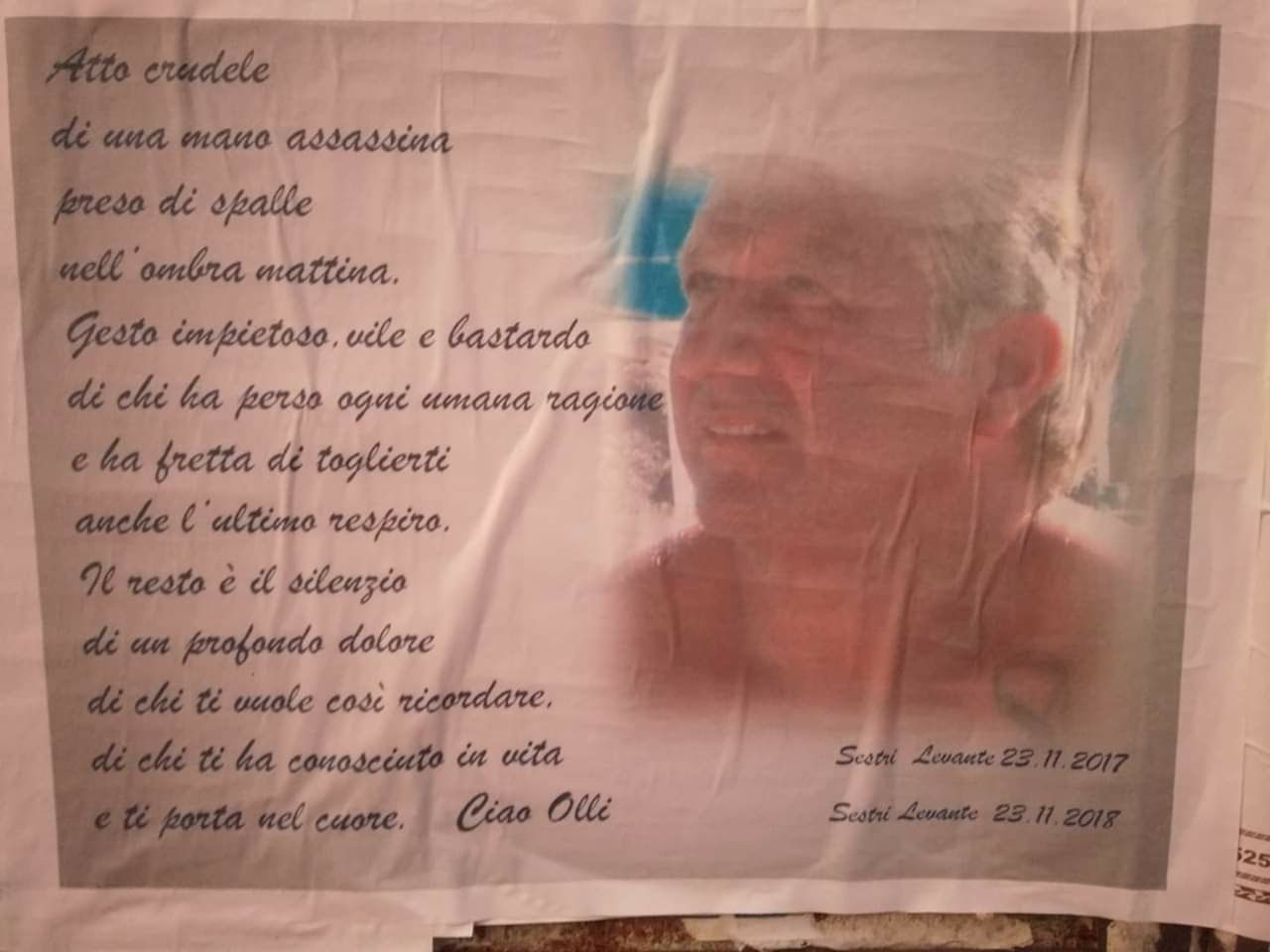 Manifesto per ricordare Antonio Olivieri ad un anno dalla morte