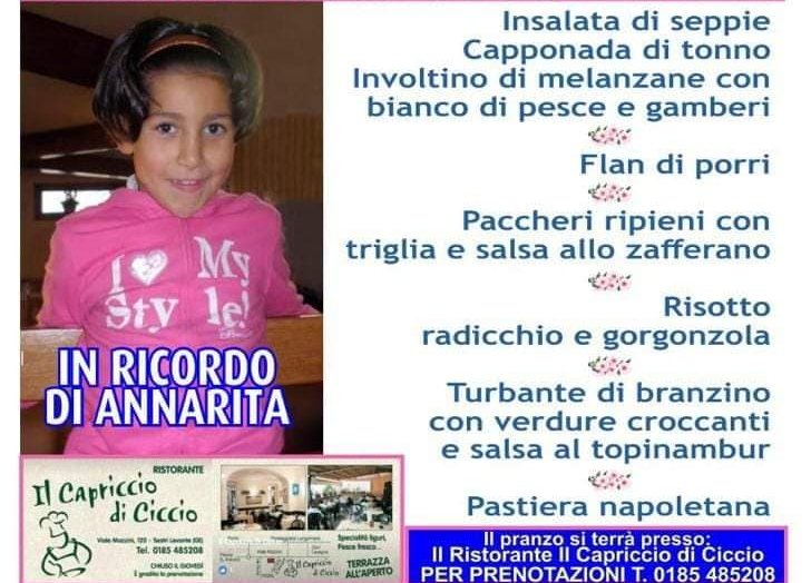 Sestri Levante: pranzo solidale a favore dell’associazione Aisnaf, in ricordo di Annarita