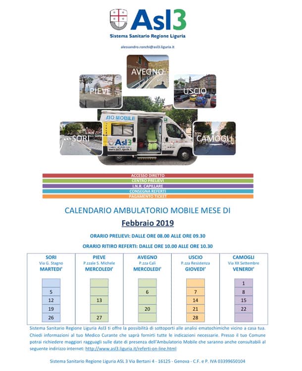 Pieve Ligure, ambulatorio mobile: gli orari di febbraio