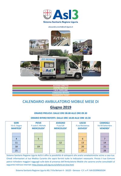 Ambulatorio mobile, gli orari di giugno