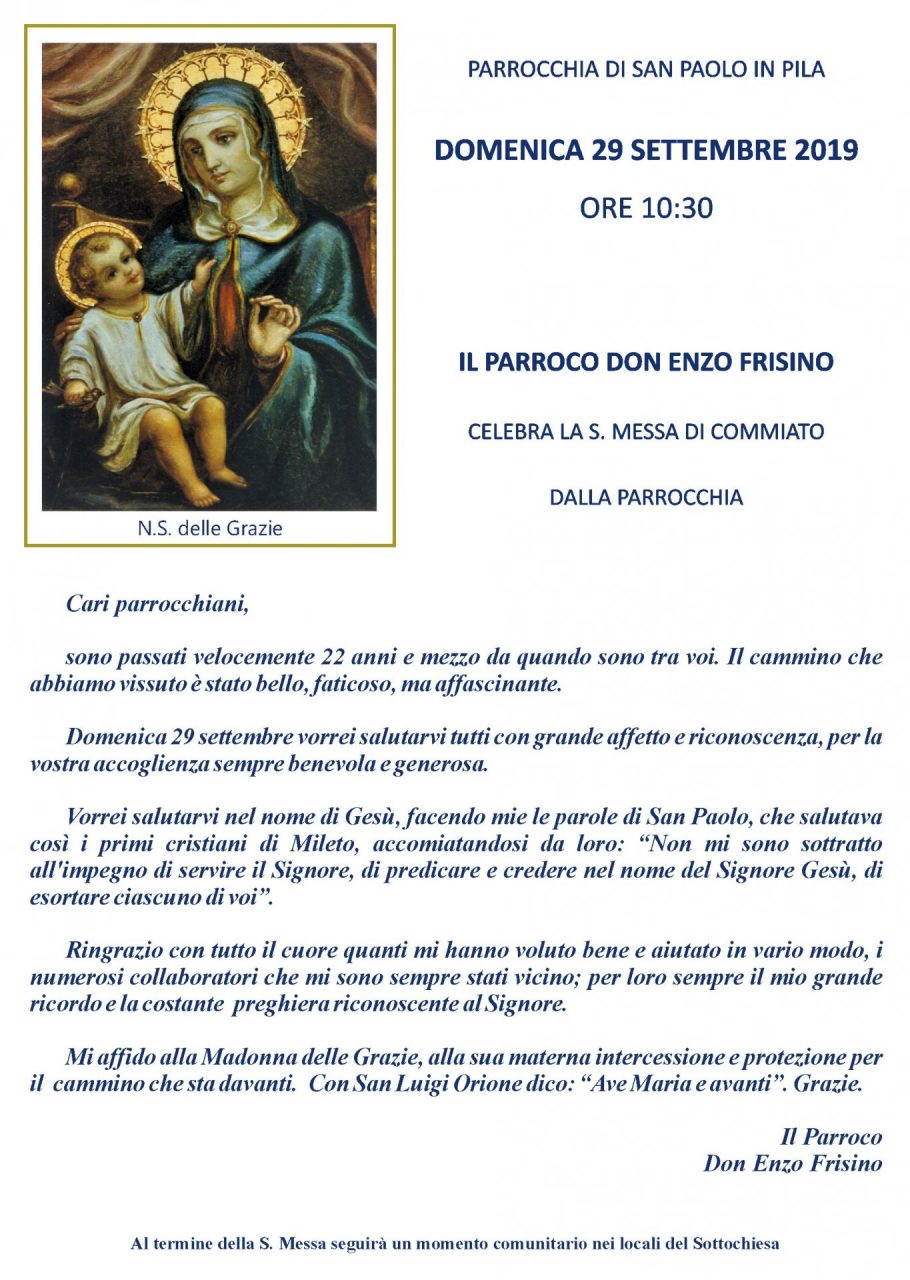 Pila saluta il parroco don Enzo