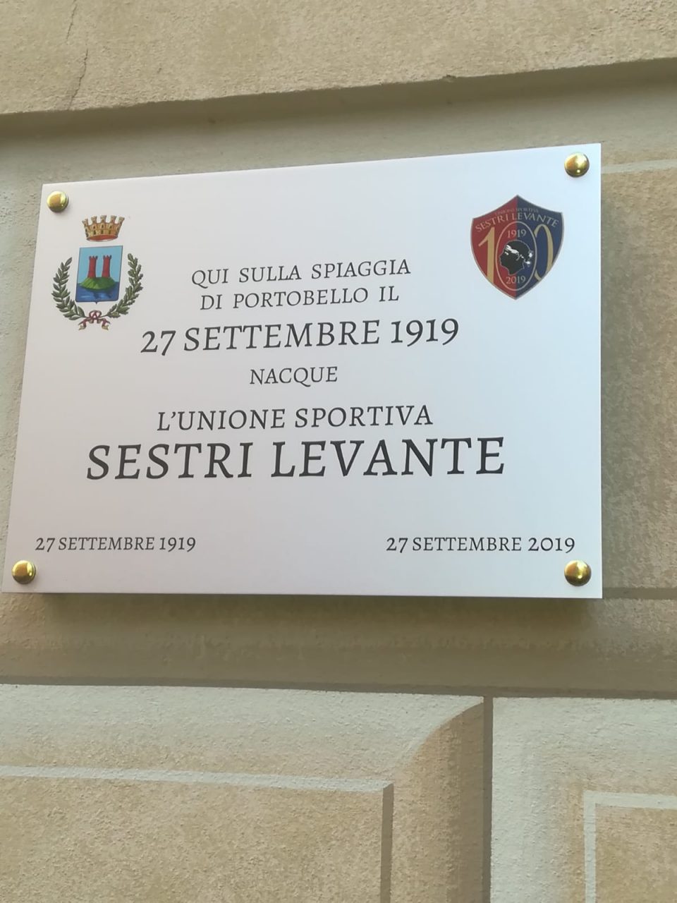 Cent’anni di US Sestri Levante, la targa commemorativa