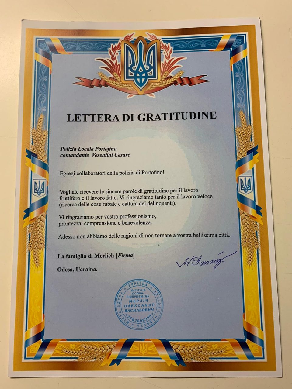 Da Odessa grazie alla Municipale di Portofino