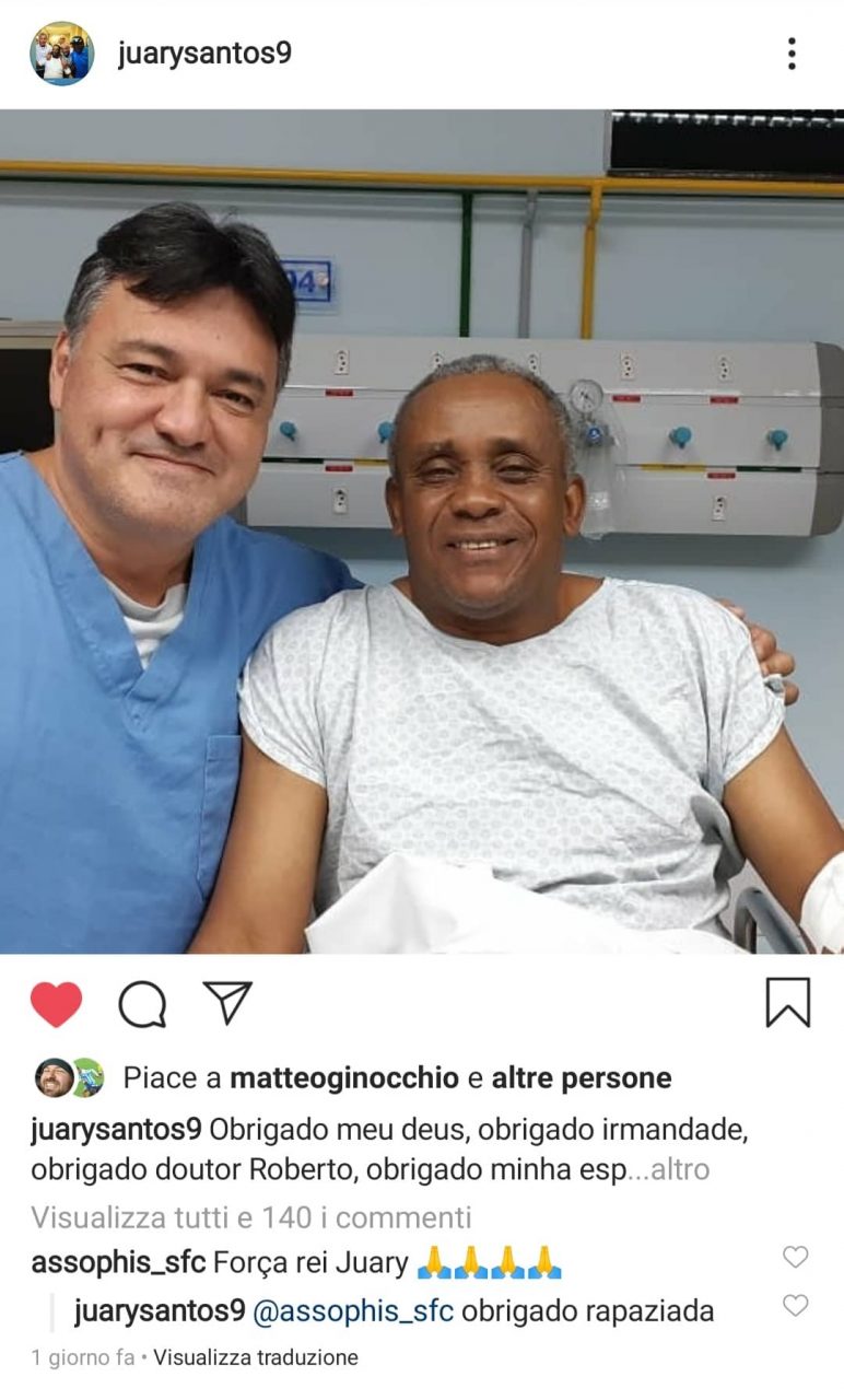 L’ex corsaro Juary operato al cuore: “Grazie Dio per essere stato dalla mia parte”