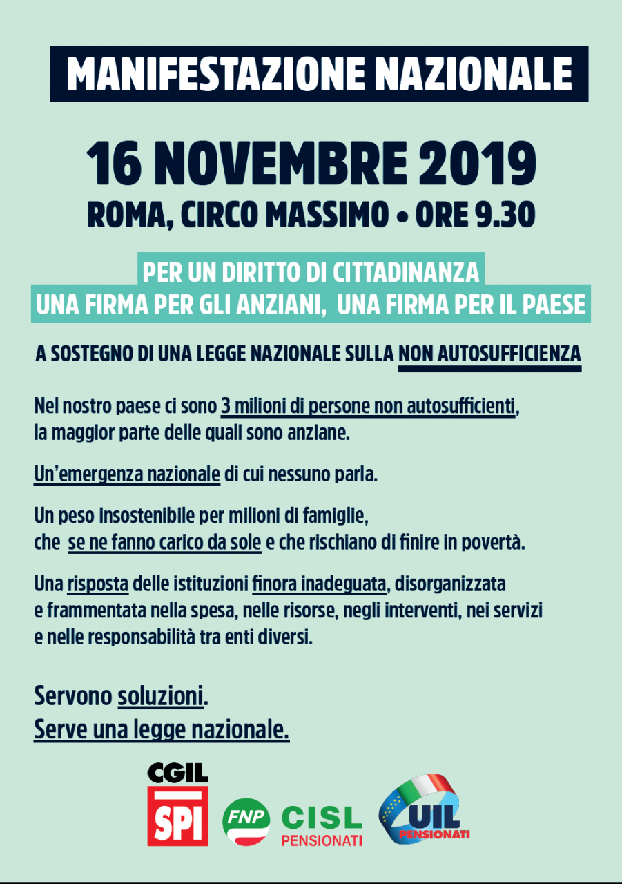 Raccolta firme a sostegno di una legge nazionale sulla non autosufficienza
