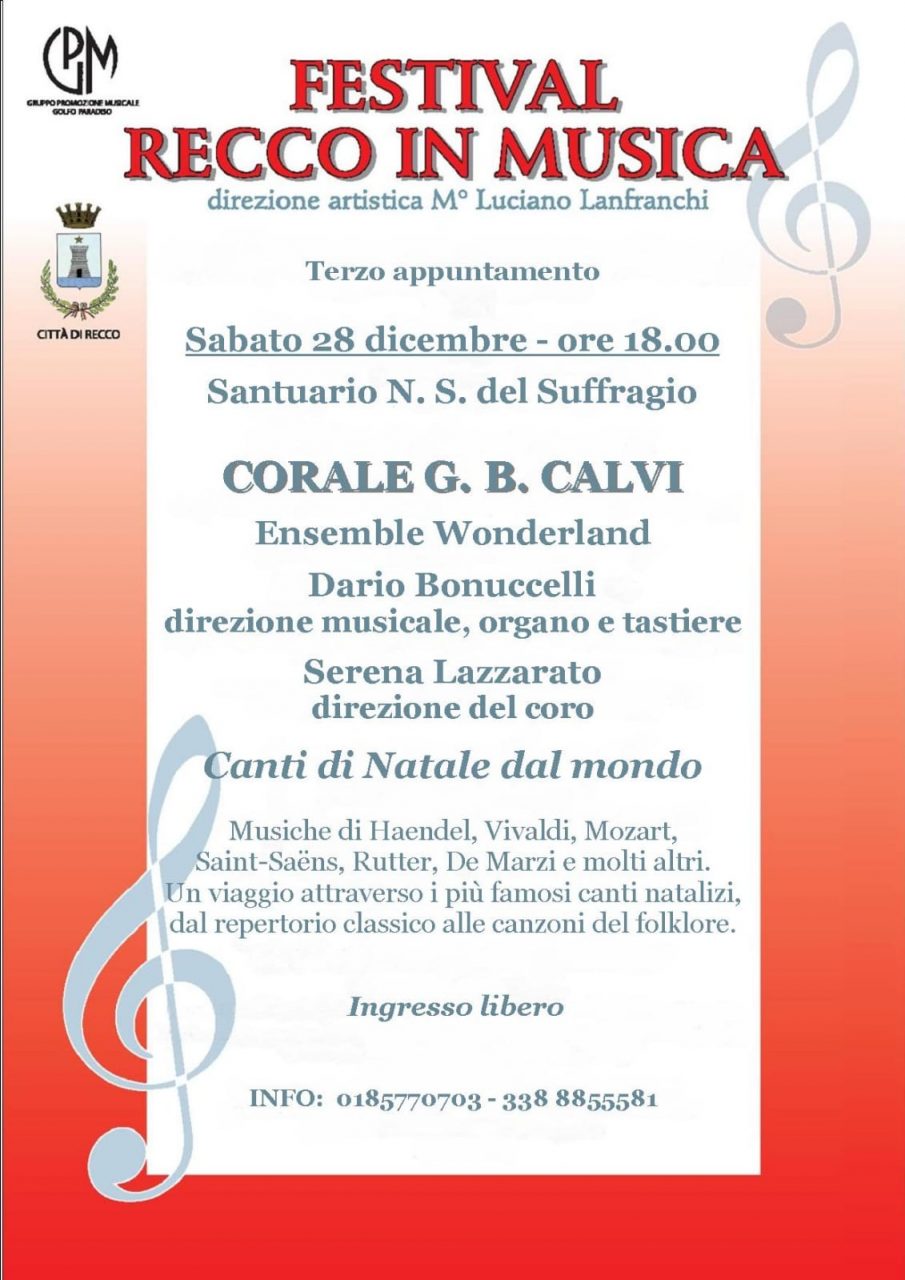 Domani a Recco “Concerto di Natale dal mondo”