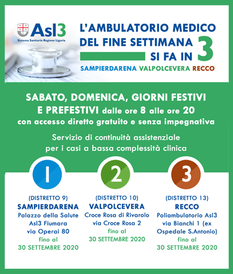 Codici bianchi, l’ASL3 proroga gli ambulatori del fine settimana