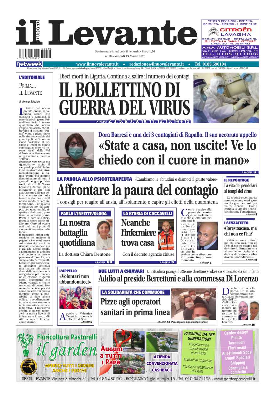 LE EDICOLE SONO APERTE – Oggi con Il Nuovo Levante uno speciale di 12 pagine sul coronavirus