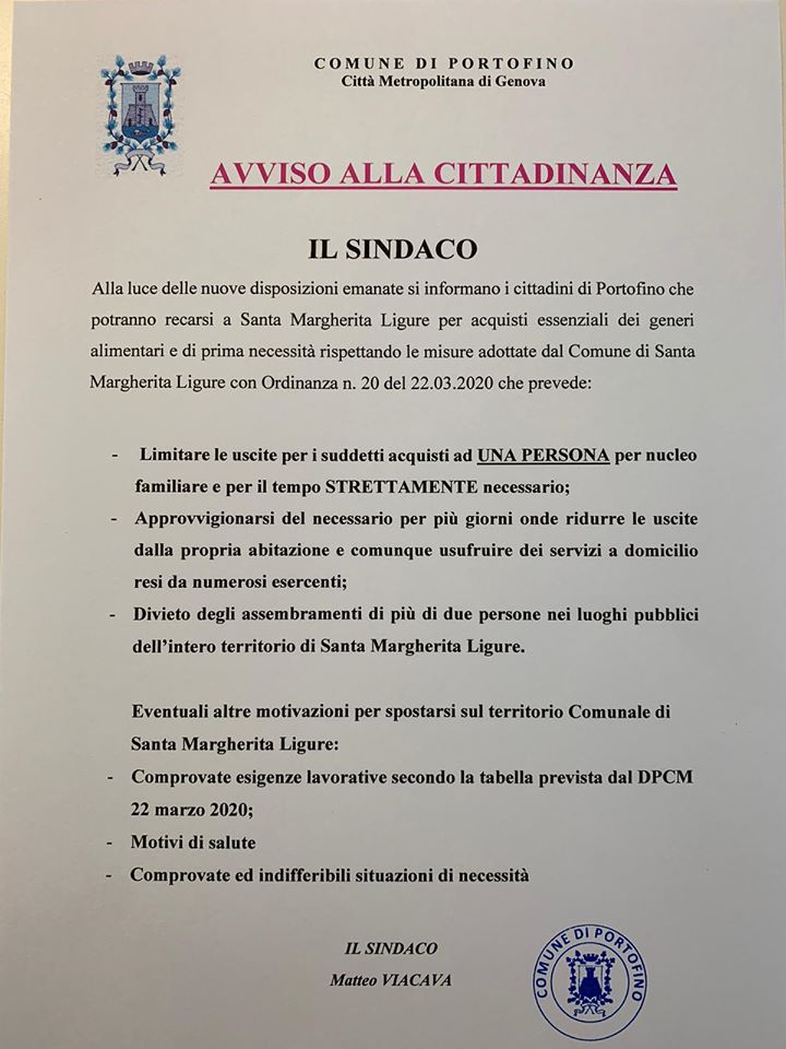 Da Portofino a Santa per fare la spesa