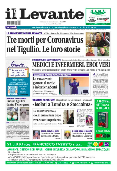 Oggi sul Nuovo Levante le testimonianze sul coronavirus