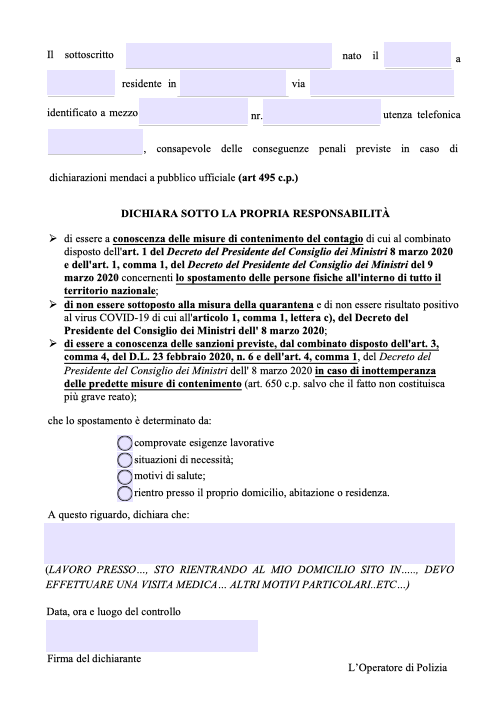 Nuovo modulo autocertificazione Coronavirus da scaricare e stampare