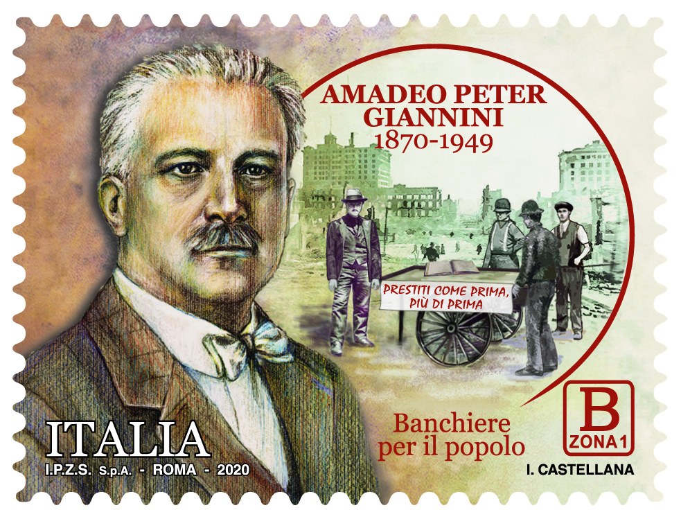Il francobollo che commemora il banchiere gentiluomo Amedeo Peter Giannini