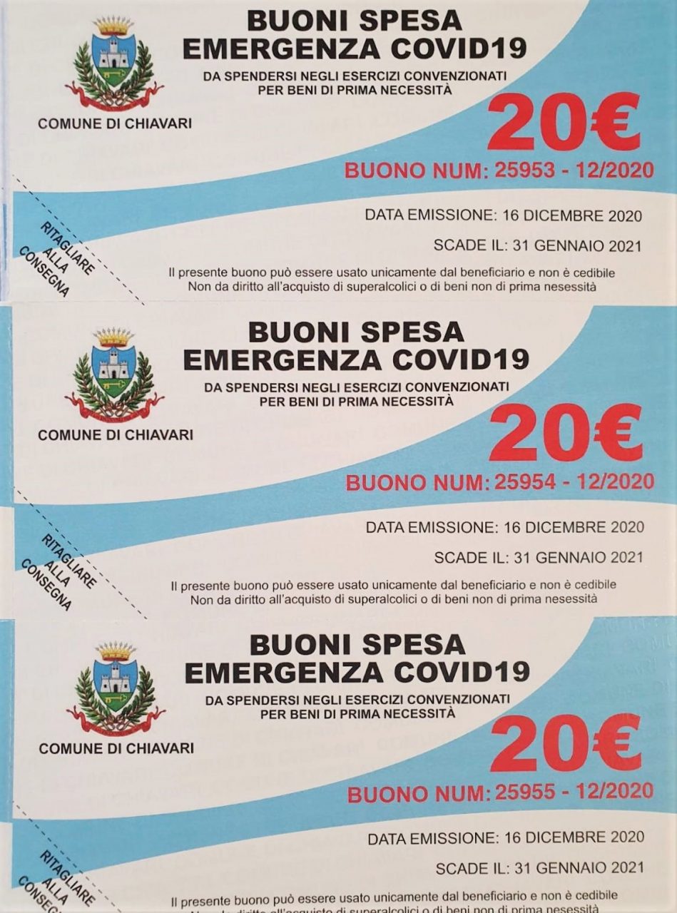 Buoni spesa, il Comune di Chiavari riapre il bando fino al 30 dicembre