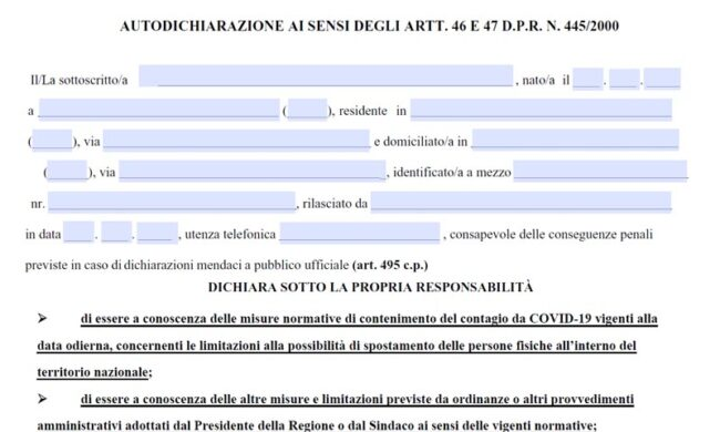 Autocertificazione Natale 2020: ecco il modulo da scaricare e stampare