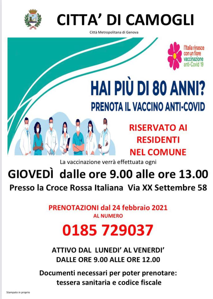 A Camogli avvio della vaccinazione anti Covid