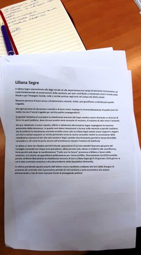 Sori, il Comune non conferisce la cittadinanza onoraria alla senatrice Liliana Segre