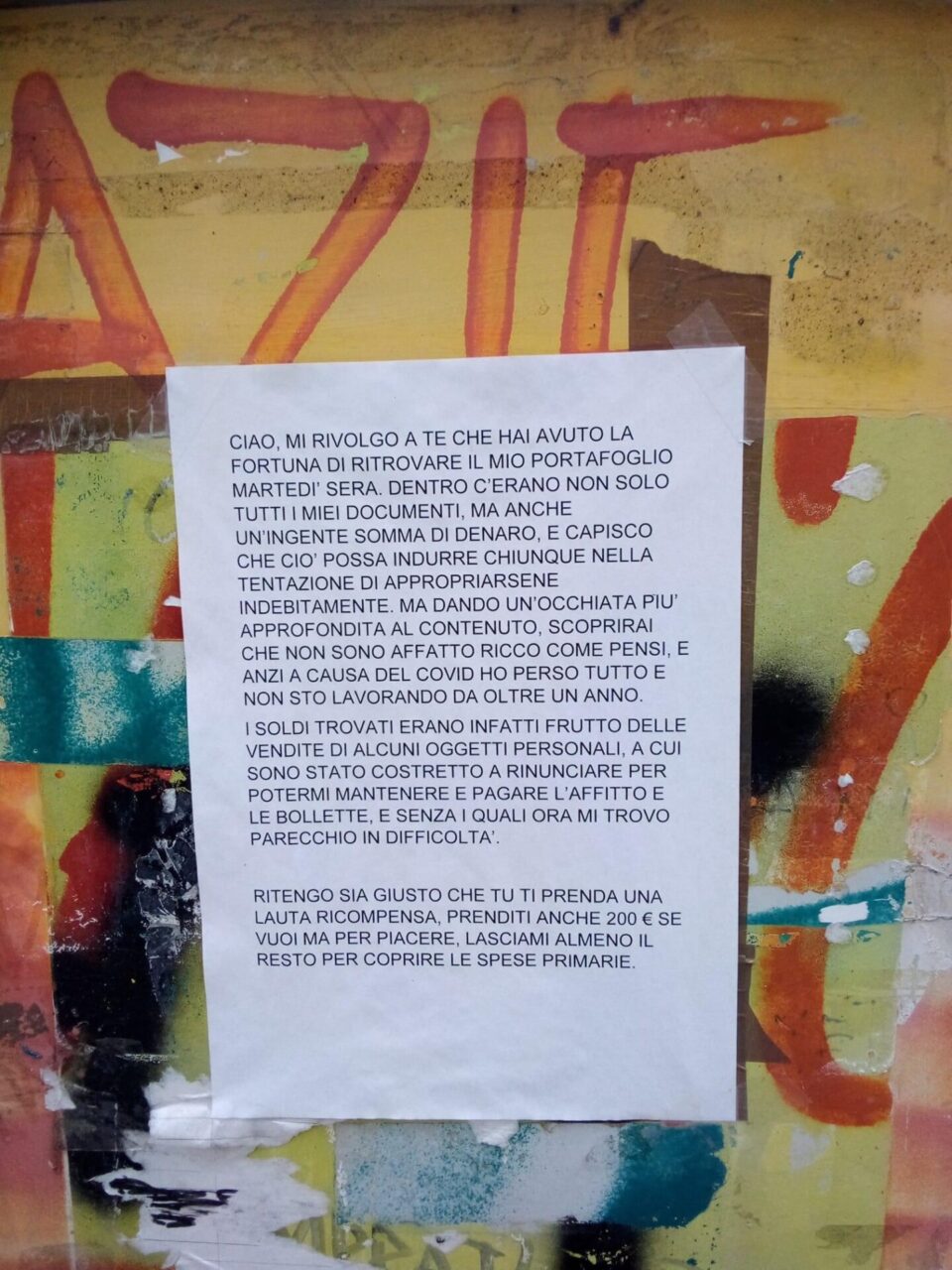 Il mistero della lettera anonima al ladro: “Prendi 200 euro ma lasciami il resto”