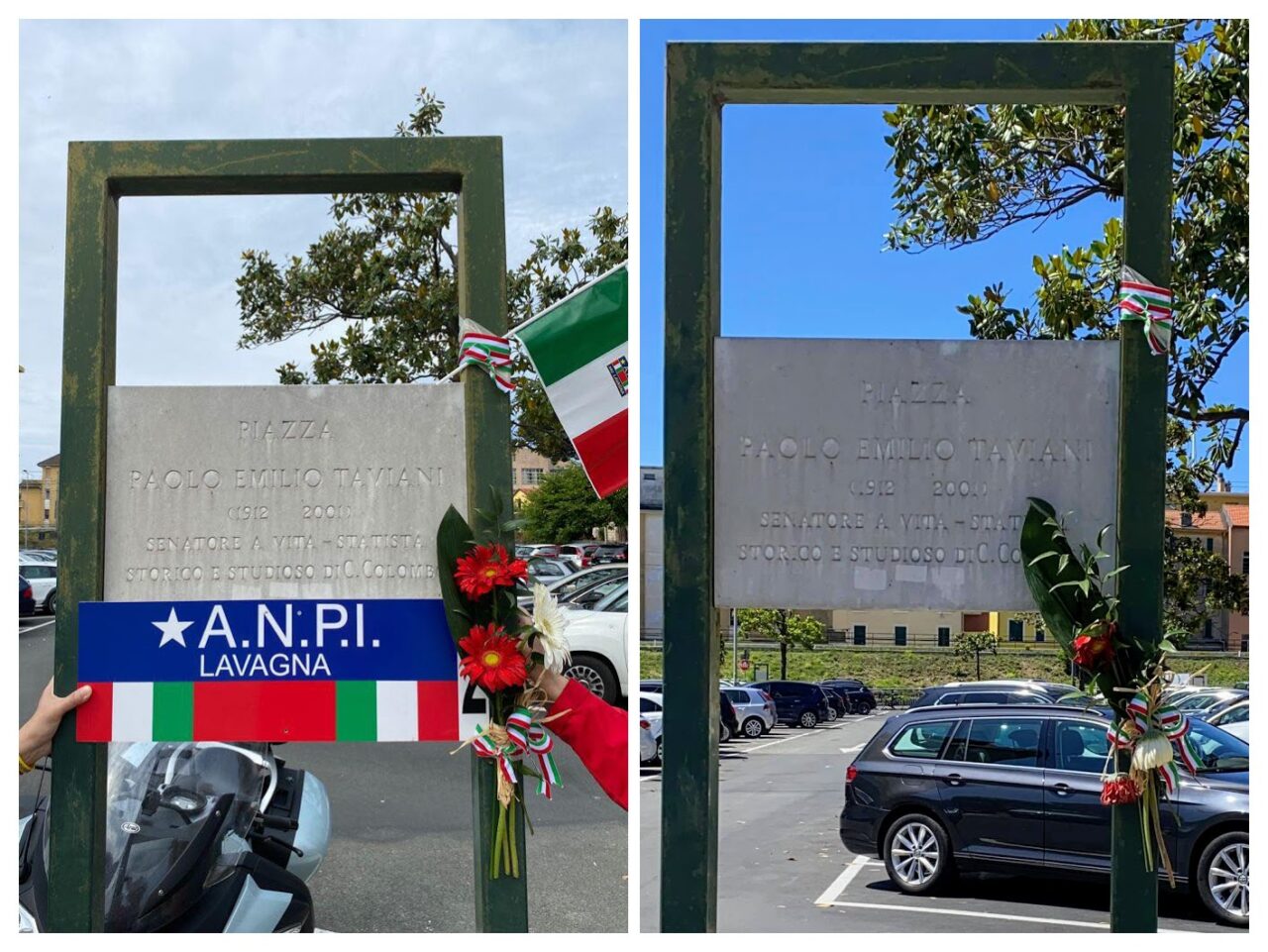 Oltraggio a Taviani: strappati dalla targa i fiori e le bandiere dell’Anpi