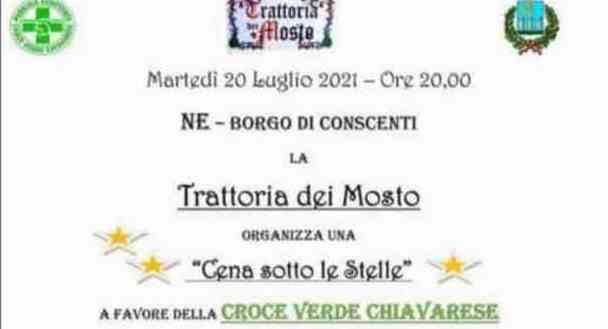 Solidarietà: “Cena sotto le stelle” a favore della Croce Verde Chiavarese