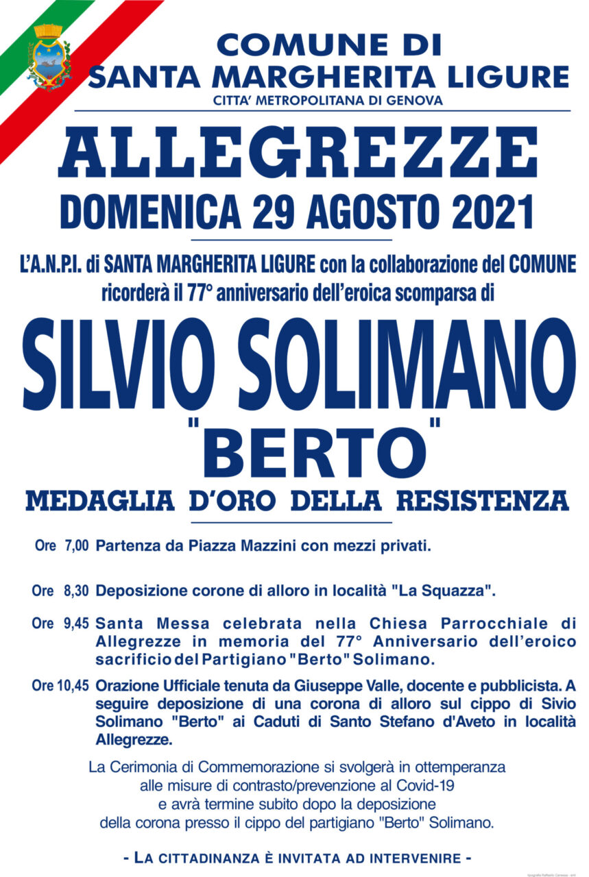 Domani la commemorazione ad Allegrezze del partigiano Silvio Solimano “Berto”