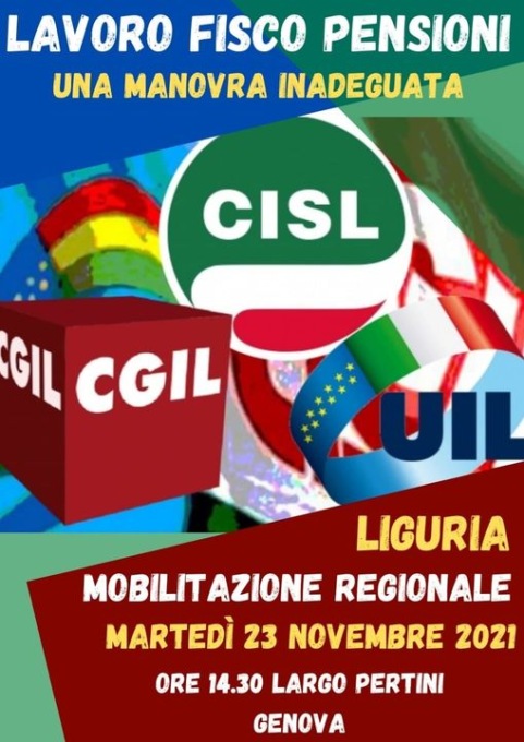 Manovra di bilancio inadeguata: martedì 23 protesta Cgil Cgil Uil a Genova