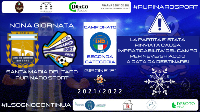 Campo impraticabile per neve, salta la partita Santa Maria del Taro-Rupinaro