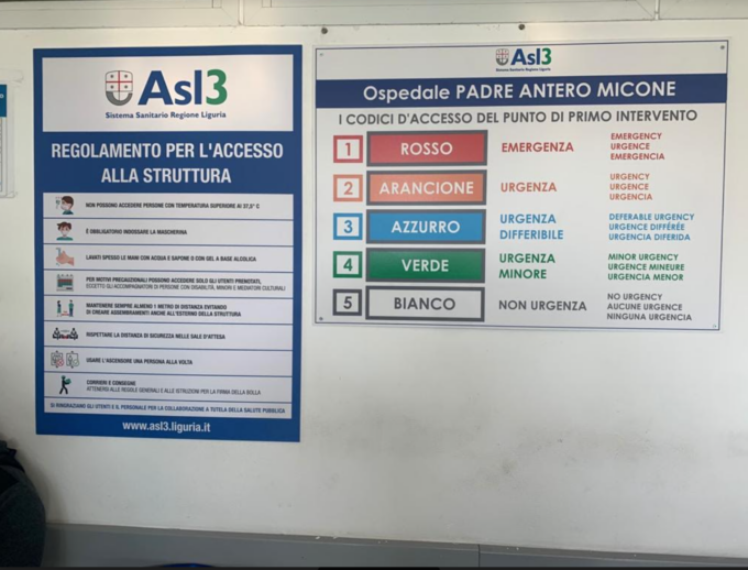 Entrano in vigore i nuovi codici colore nei pronto soccorso della Liguria