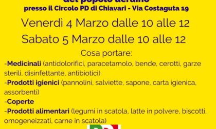 Raccolta per popolo ucraino al circolo PD Chiavari