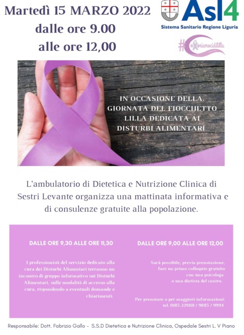 Giornata dei disturbi alimentari, l’incontro dell’Asl4