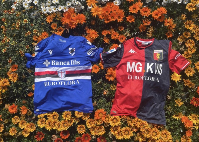 Le maglie di Genoa e Samp marchiate Euroflora: stasera il derby