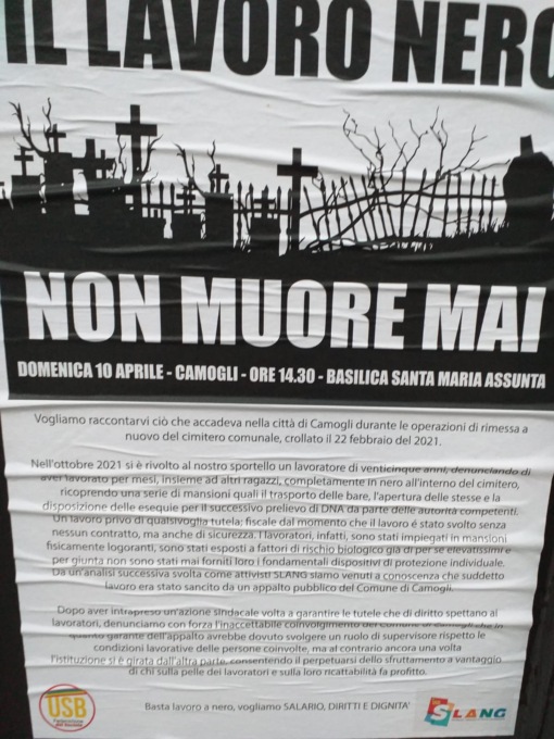 Il lavoro nero non muore mai, presidio Usb a Camogli