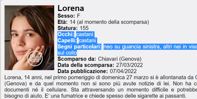 Ancora nessuna notizia di Lorena