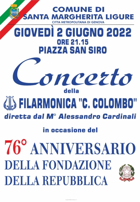 Per la Festa della Repubblica, il concerto della filarmonica “Cristoforo Colombo”