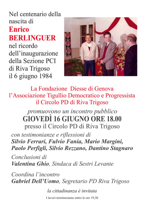 Al circolo PD si ricorda Enrico Berlinguer