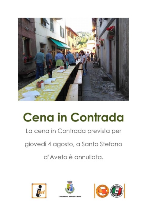 Annullata la Cena in Contrada a Santo Stefano d’Aveto