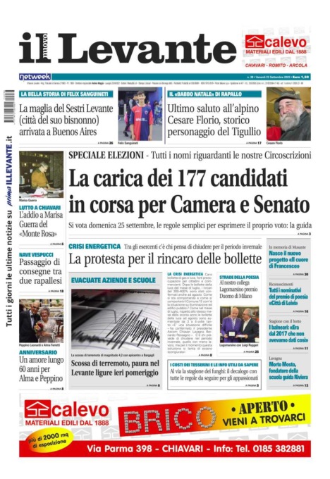 Il Nuovo Levante da oggi in edicola con inchieste, esclusive e interviste