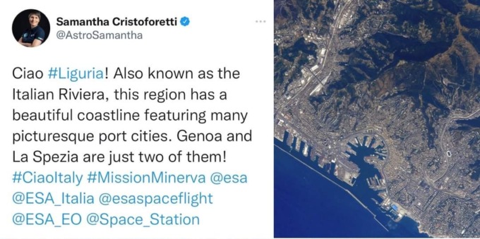 Samantha Cristoforetti fotografa la Liguria dallo spazio