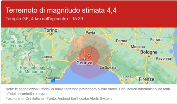 Terremoto magnitudo 4.2 scuote Genova e il Levante