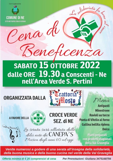 Cena di solidarietà per la Croce Verde Chiavarese Sezione di Ne