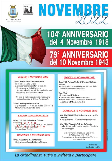 Celebrazioni 104° anniversario 4 novembre 1918 – 79° anniversario 10 novembre 1943