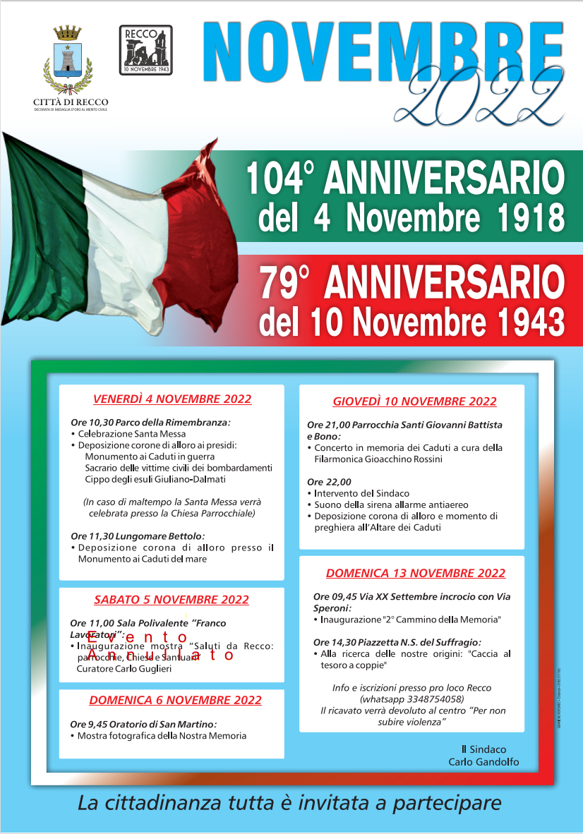 Celebrazioni 104° anniversario 4 novembre 1918 79° anniversario 10