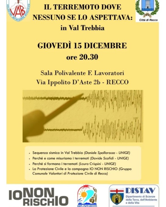 Un incontro a Recco incentrato sul tema dei terremoti