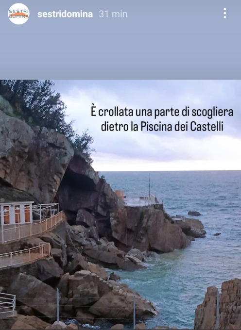 Crolla una parte di scogliera dietro la Piscina dei Castelli