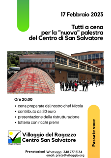 Villaggio del Ragazzo, serata di beneficenza per la nuova palestra del Centro di San Salvatore