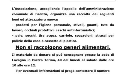 Raccolta di beni e attrezzature per la popolazione alluvionata di Faenza